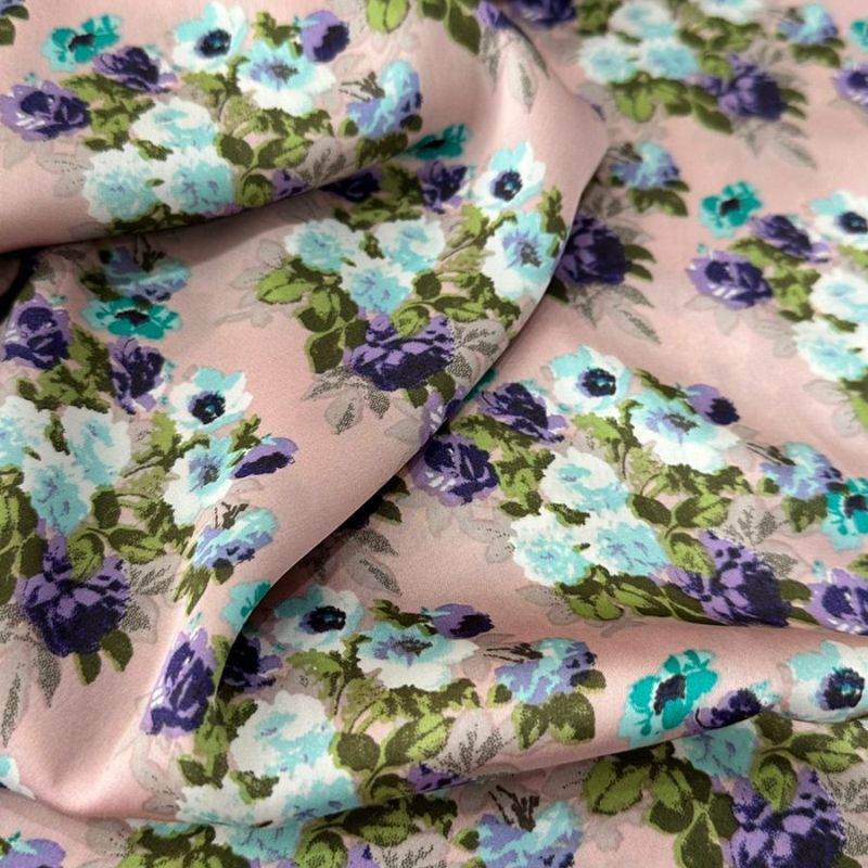 Tecido Cetim Toque De Seda Estampada Flowers • Conexão Tecidos