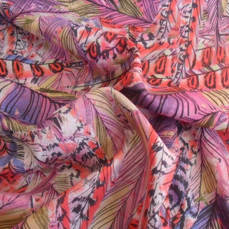 Tecido Palha De Seda Estampada Folhagem Tropical • Conexão Tecidos