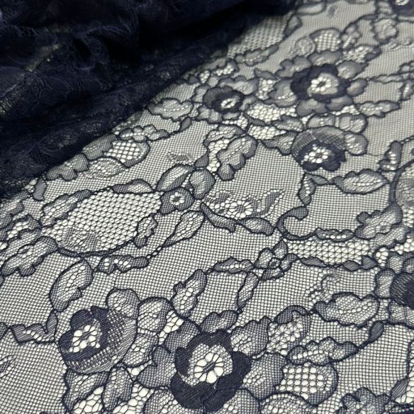 Tecido Renda chantilly Azul Marinho • Conexão Tecidos