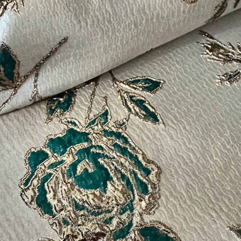 Tecido Jacquard Brocado Dupla Face Green & Rose • Conexão Tecidos