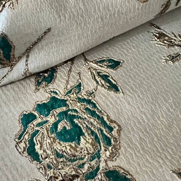 Tecido Jacquard Brocado Dupla Face Green & Rose • Conexão Tecidos