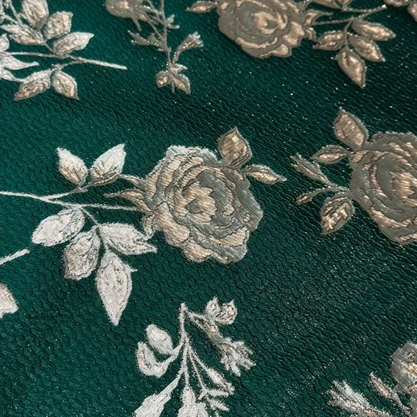 JACQUARD BROCADO DUPLA FACE GREEN & ROSE • Conexão Tecidos