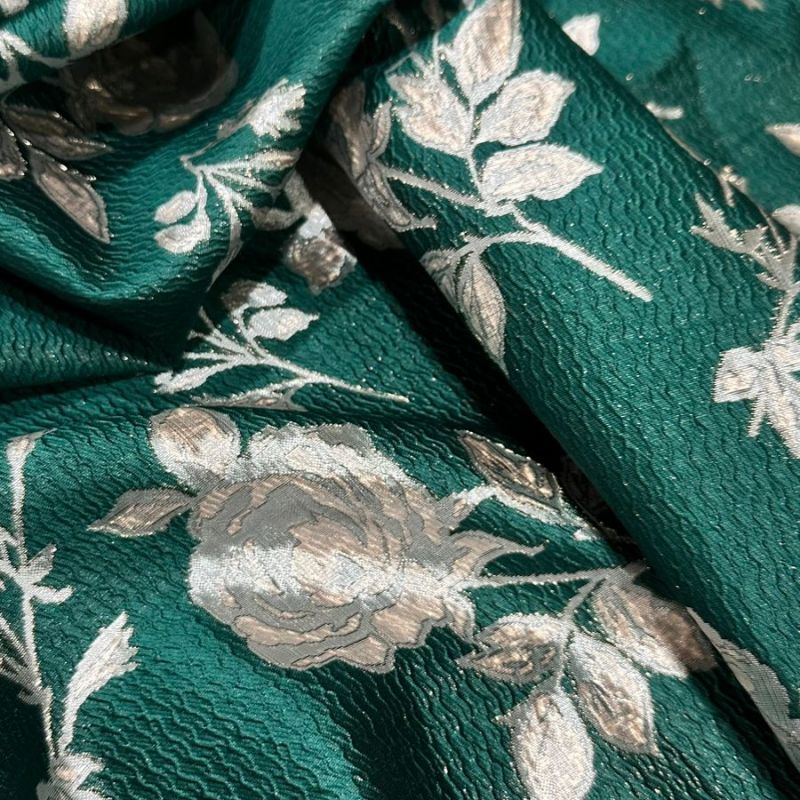 Tecido Jacquard Brocado Dupla Face Green & Rose • Conexão Tecidos