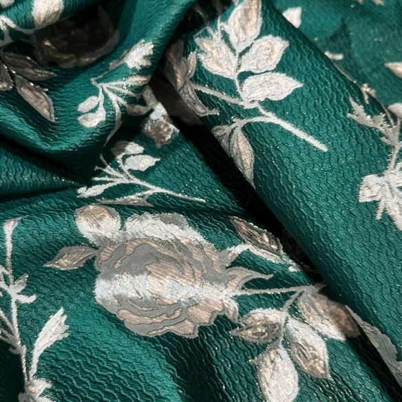 Tecido Jacquard Brocado Dupla Face Green & Rose • Conexão Tecidos