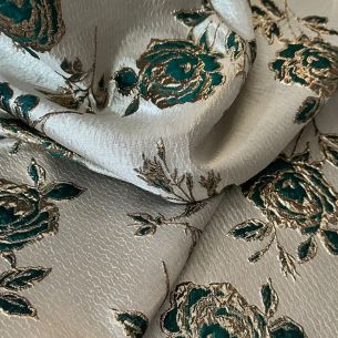 Tecido Jacquard Brocado Dupla Face Green & Rose • Conexão Tecidos 2