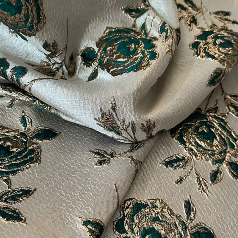 Tecido Jacquard Brocado Dupla Face Green & Rose • Conexão Tecidos