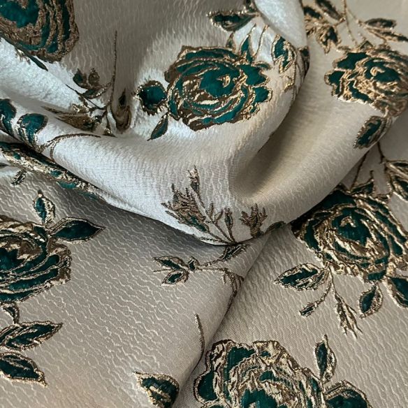 JACQUARD BROCADO DUPLA FACE GREEN & ROSE • Conexão Tecidos