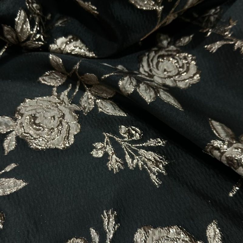 Tecido Jacquard Brocado Dupla Face Black & Rose • Conexão Tecidos