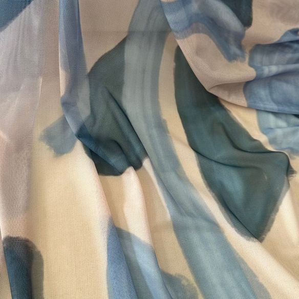 Tecido Tule De Malha Estampado Brumas Azul Sereno • Conexão Tecidos