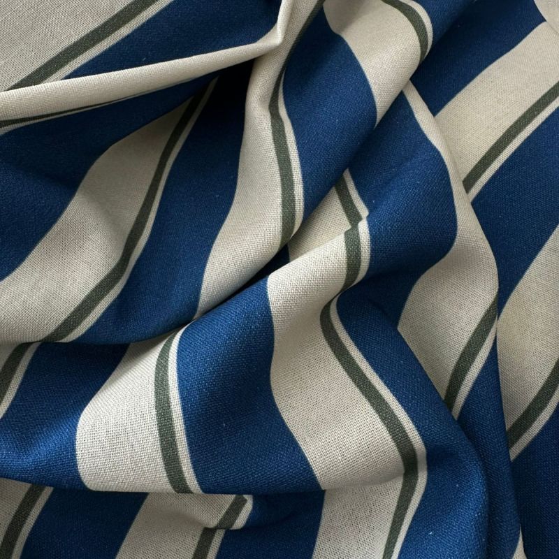 Tecido Linho Misto Listras Blue • Conexão Tecidos