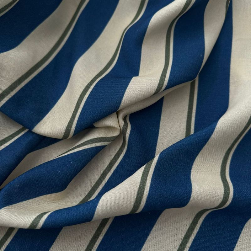 Tecido Linho Misto Listras Blue • Conexão Tecidos