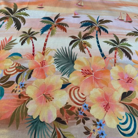 Tecido Linho Misto Estampa Barrada Praia • Conexão Tecidos