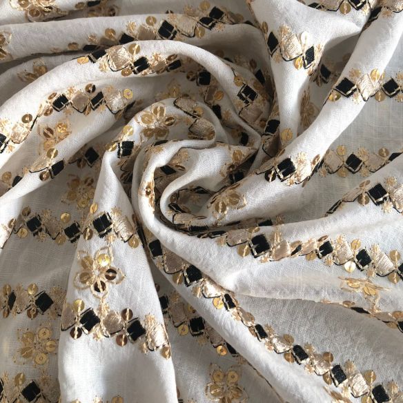 Tecido Viscolinho Bordado Indiano Bali Preto • Conexão Tecidos