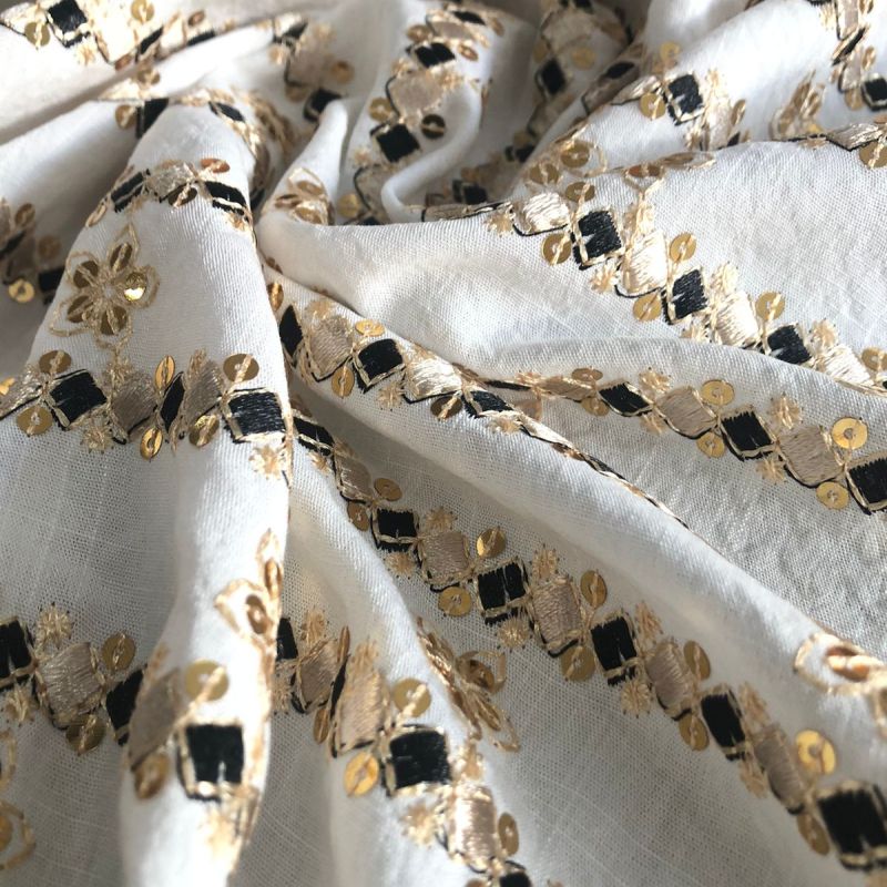 Tecido Viscolinho Bordado Indiano Bali Preto • Conexão Tecidos