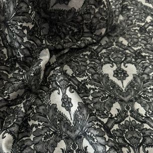 Tecido Jacquard Floral Dupla Face Relevo Preto e Prata • Conexão