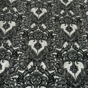 Tecido Jacquard Floral Dupla Face Relevo Preto e Prata • Conexão 2