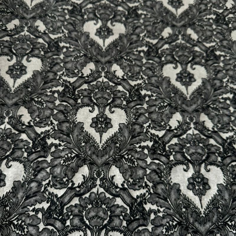 Tecido Jacquard Floral Dupla Face Relevo Preto e Prata • Conexão