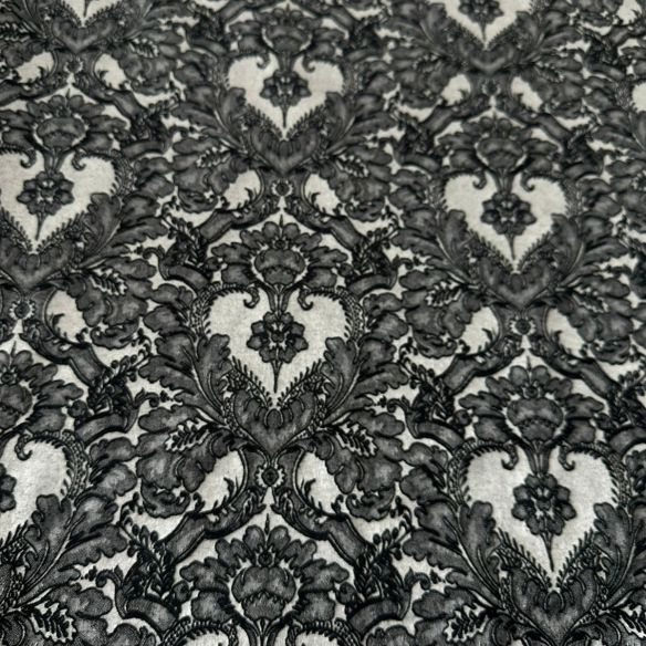 Tecido Jacquard Floral Dupla Face Relevo Preto e Prata • Conexão