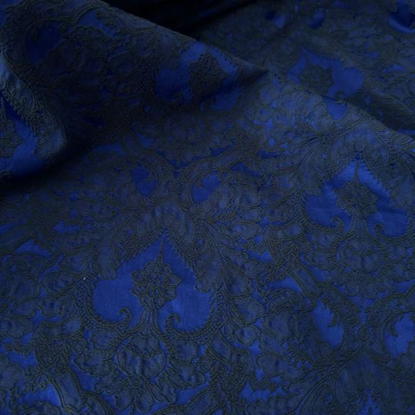 Tecido Jacquard Floral Dupla Face Relevo Royal e Preto • Conexão