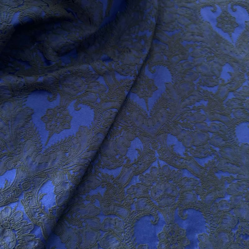 Tecido Jacquard Floral Dupla Face Relevo Royal e Preto • Conexão