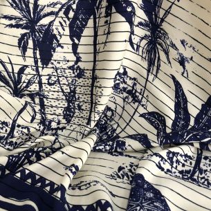 Tecido Viscose Estampada Barrado Blue • Conexão Tecidos