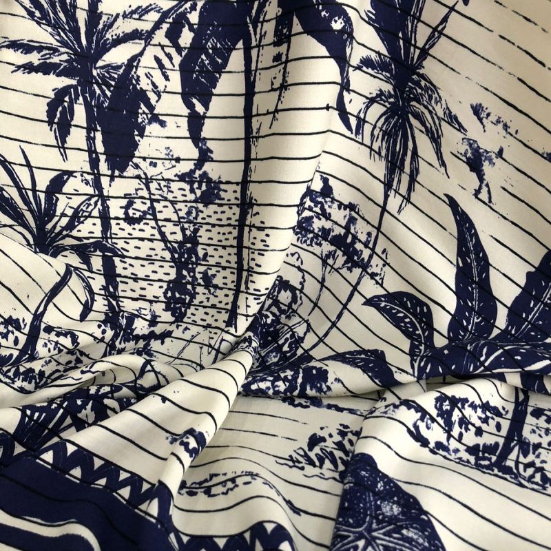 Tecido Viscose Estampada Barrado Blue • Conexão Tecidos