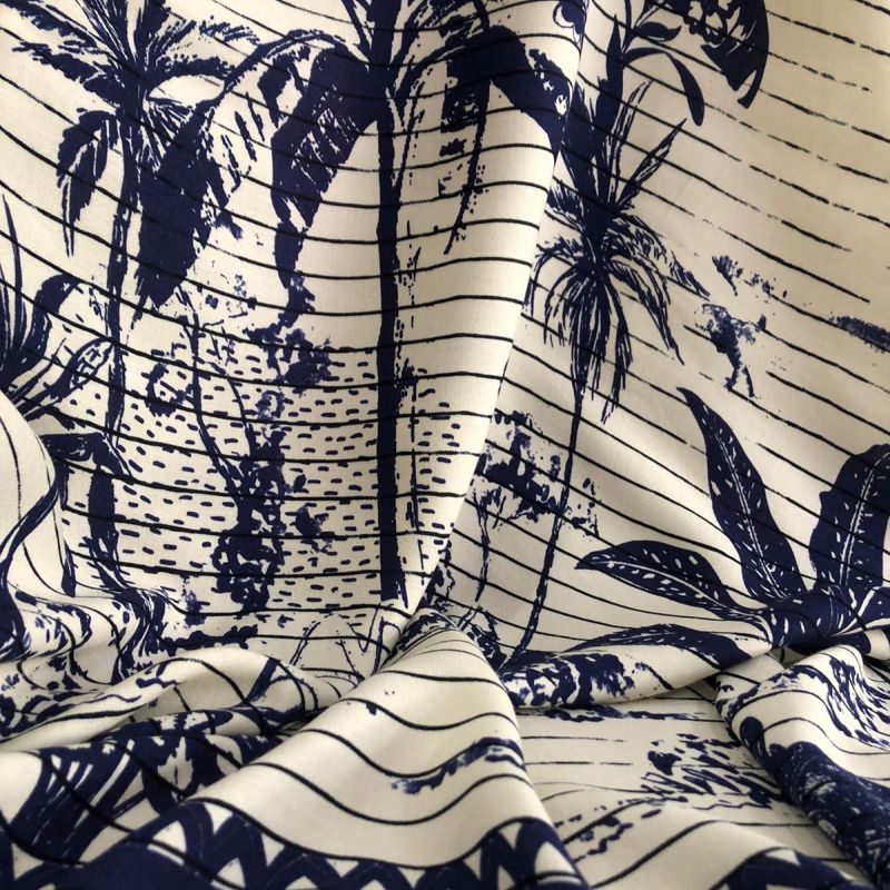 Tecido Viscose Estampada Barrado Blue • Conexão Tecidos