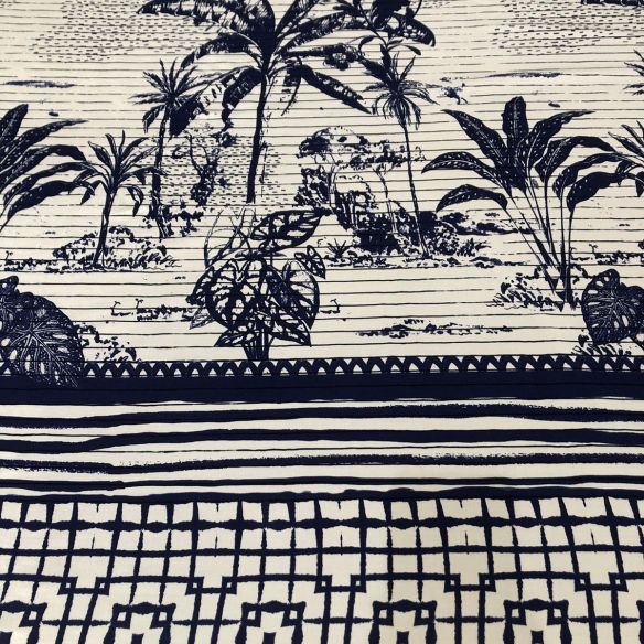 Tecido Viscose Estampada Barrado Blue • Conexão Tecidos