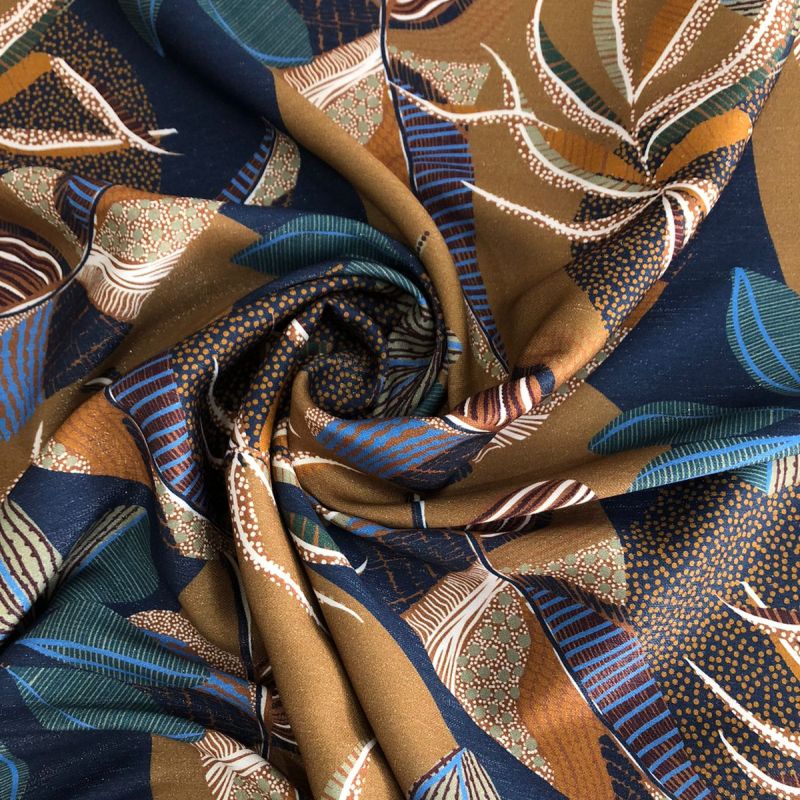 Tecido Viscose Estampada Selva Dourada • Conexão Tecidos