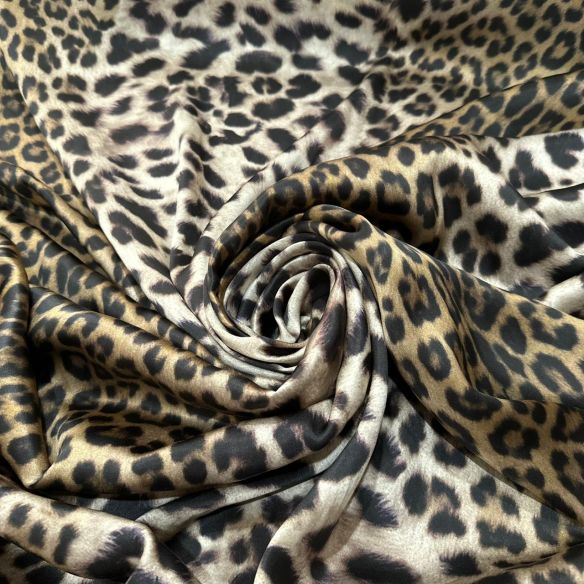 Tecido Cetim de Seda Estampado Leopardo • Conexão Tecidos