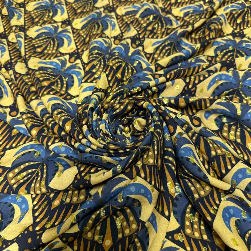 Tecido Viscose Estampada Palmeira Real Foil • Conexão Tecidos