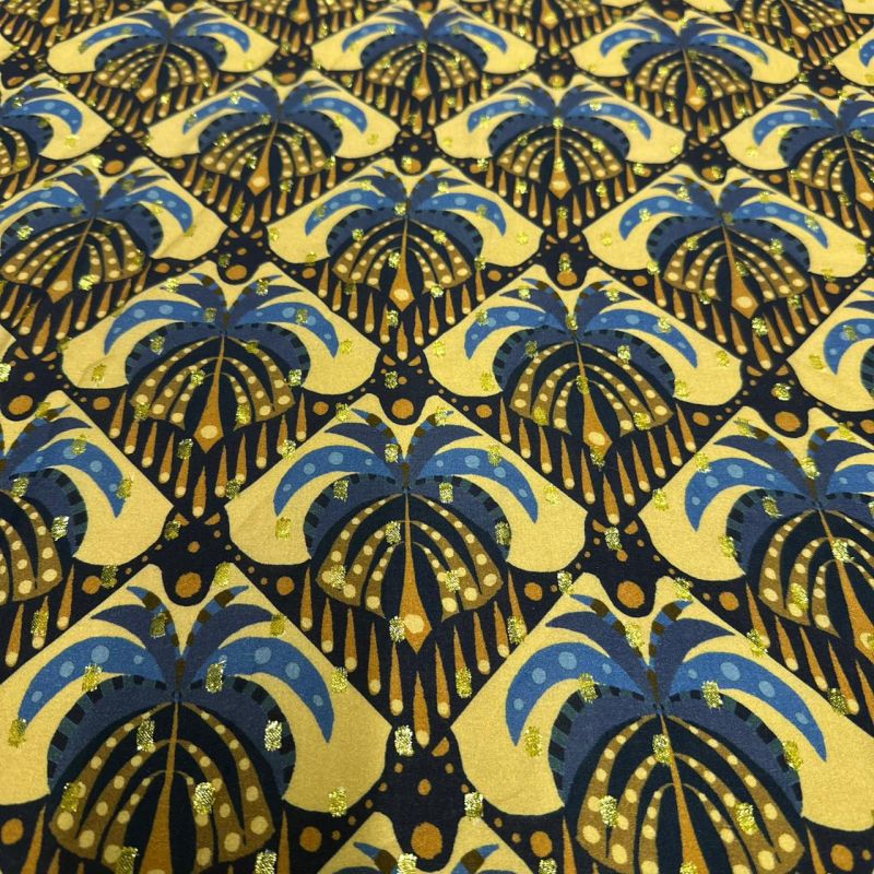 Tecido Viscose Estampada Palmeira Real Foil • Conexão Tecidos