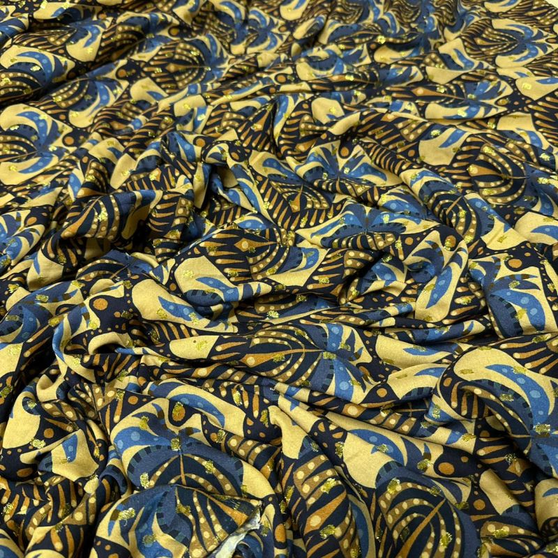 Tecido Viscose Estampada Palmeira Real Foil • Conexão Tecidos