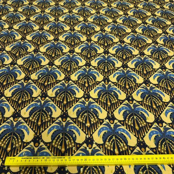 Tecido Viscose Estampada Palmeira Real Foil • Conexão Tecidos
