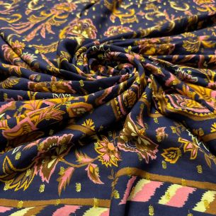 Tecido Viscose Estampada Barrado Luxo Oriental Foil • Conexão Tecidos 2