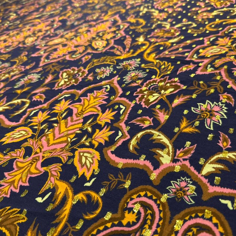 Tecido Viscose Estampada Barrado Luxo Oriental Foil • Conexão Tecidos