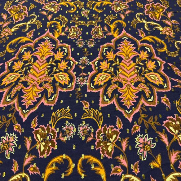 Tecido Viscose Estampada Barrado Luxo Oriental Foil • Conexão Tecidos