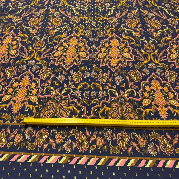 Tecido Viscose Estampada Barrado Luxo Oriental Foil • Conexão Tecidos