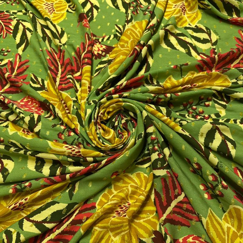 Tecido Viscose Estampada Tropical Paisley Safari Foil • Conexão