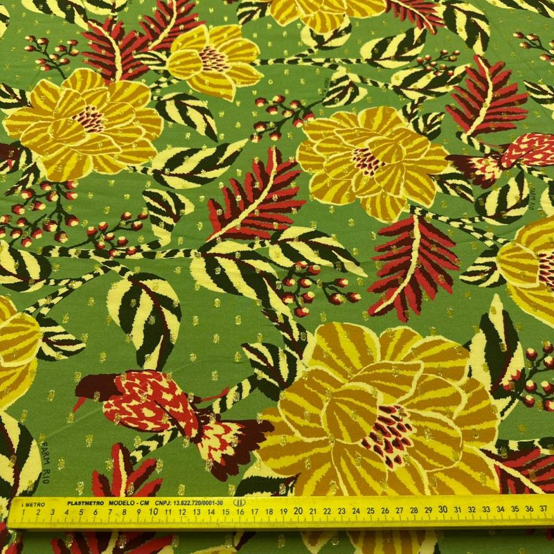 Tecido Viscose Estampada Tropical Paisley Safari Foil • Conexão