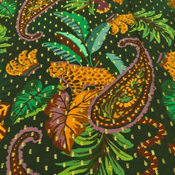 Tecido Viscose Estampada Reino Tropical Foil • Conexão Tecidos