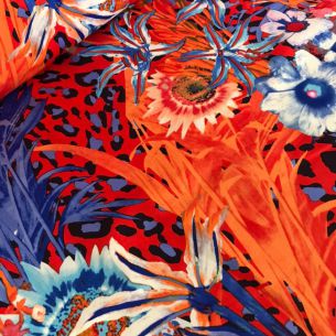 Tecido Sarja Acetinada Estampada Selva Tropical Aurora • Conexão