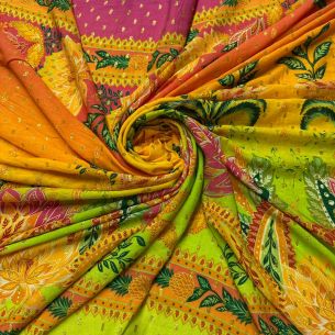 Tecido Viscose Estampada Barrado Tropical Foil • Conexão Tecidos