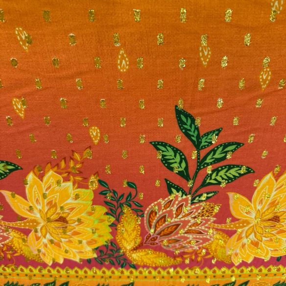 Tecido Viscose Estampada Barrado Tropical Foil • Conexão Tecidos