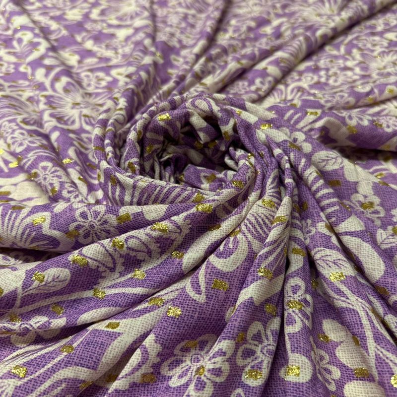 Tecido Viscose Estampada Lilac Blossom Foil • Conexão Tecidos