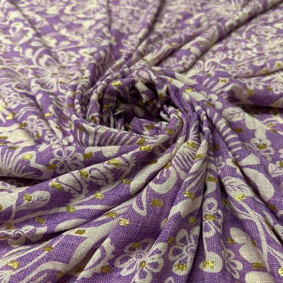 Tecido Viscose Estampada Lilac Blossom Foil • Conexão Tecidos