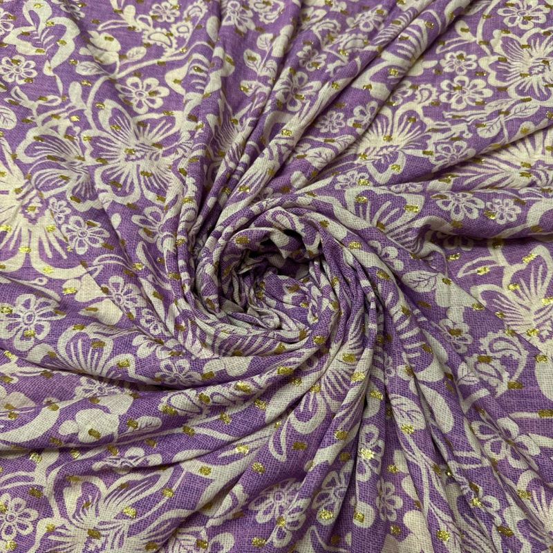 Tecido Viscose Estampada Lilac Blossom Foil • Conexão Tecidos