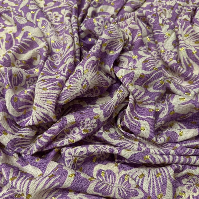 Tecido Viscose Estampada Lilac Blossom Foil • Conexão Tecidos