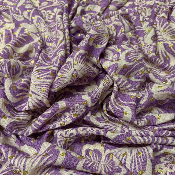 Tecido Viscose Estampada Lilac Blossom Foil • Conexão Tecidos