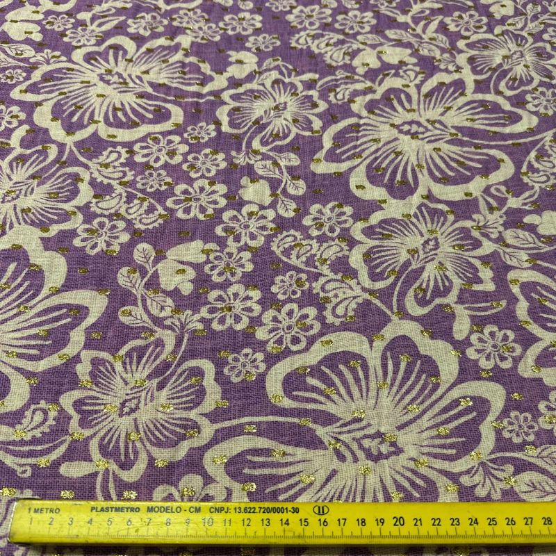 Tecido Viscose Estampada Lilac Blossom Foil • Conexão Tecidos